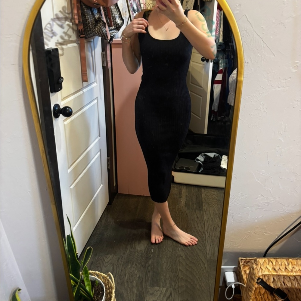 Zara Black Ribbed Midi Dress